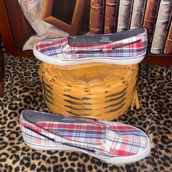 Sperry Top Sliders Plaid Slip on Deck Shoes Size 9 need cleaning good condition - Picture 2 of 6